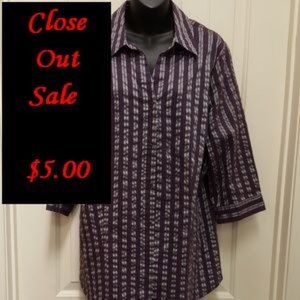 Plus Size 2X Worthington Purple/Gray 3/4 Sleeve